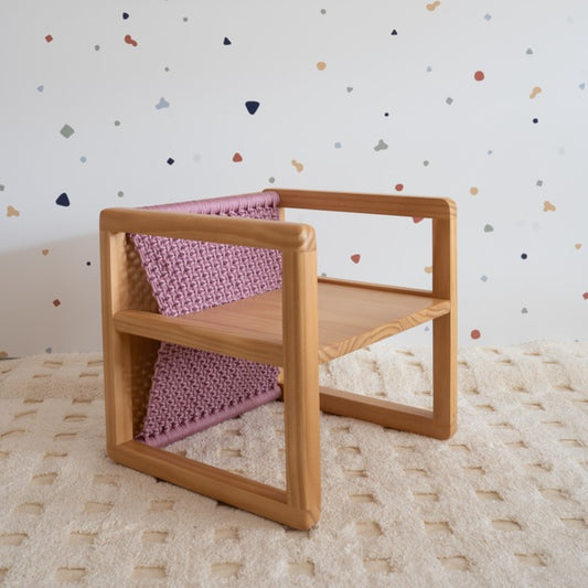 Cadeira Cubo Macramê Infantil - Rosa