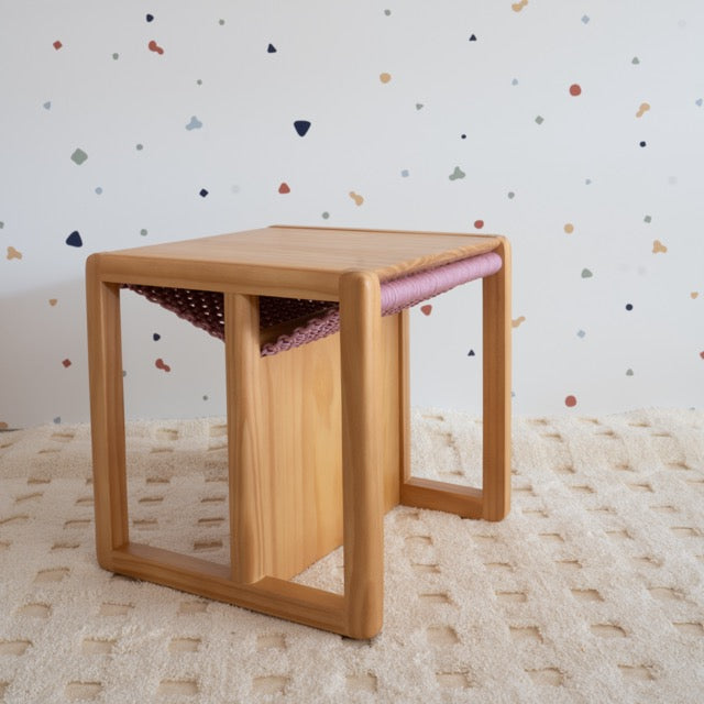 Cadeira Cubo Macramê Infantil - Rosa