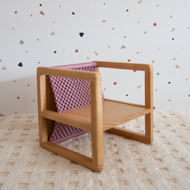 Cadeira Cubo Macramê Infantil - Rosa