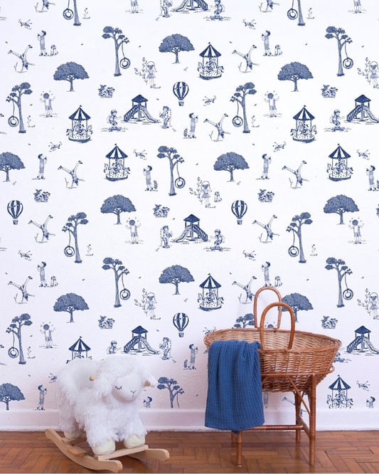 Papel Toile De Jouy Azul