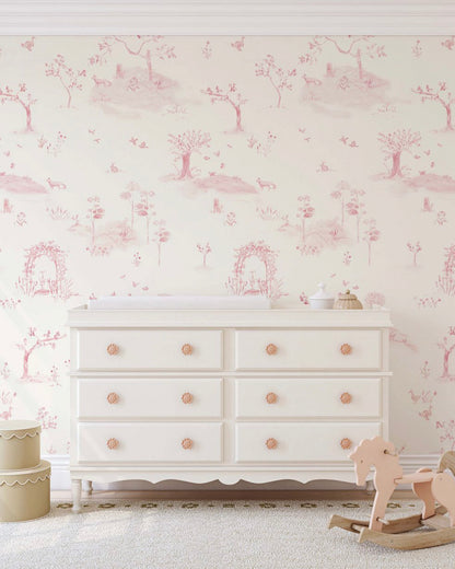 Papel de Parede Toile de Jouy Rosa