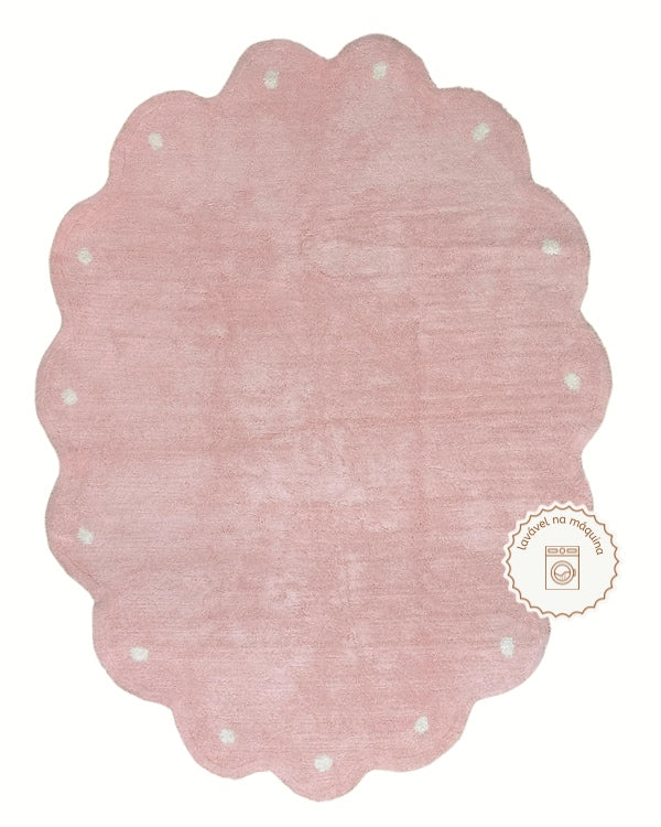 Tapete Lavável de Algodão Oval Doce Nuvem Rosa - 120 x 160